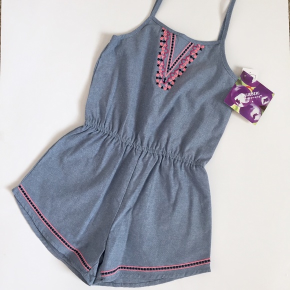 Blueberi Boulevard Other - Blueberi Girls Chambray Boho Romper